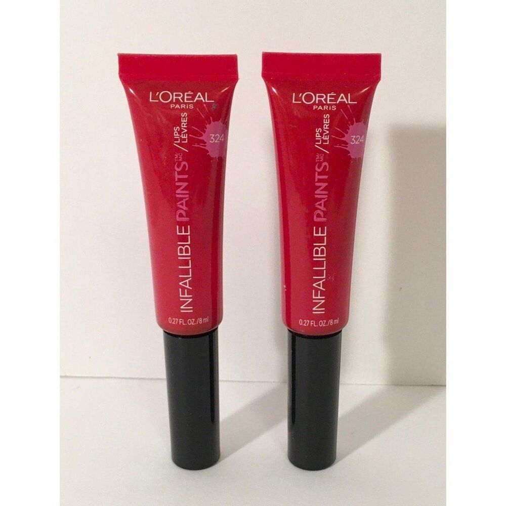 2x L'Oreal Paris Infallible Paints Liquid Lipstick Lipgloss #324 DIY Red NEW